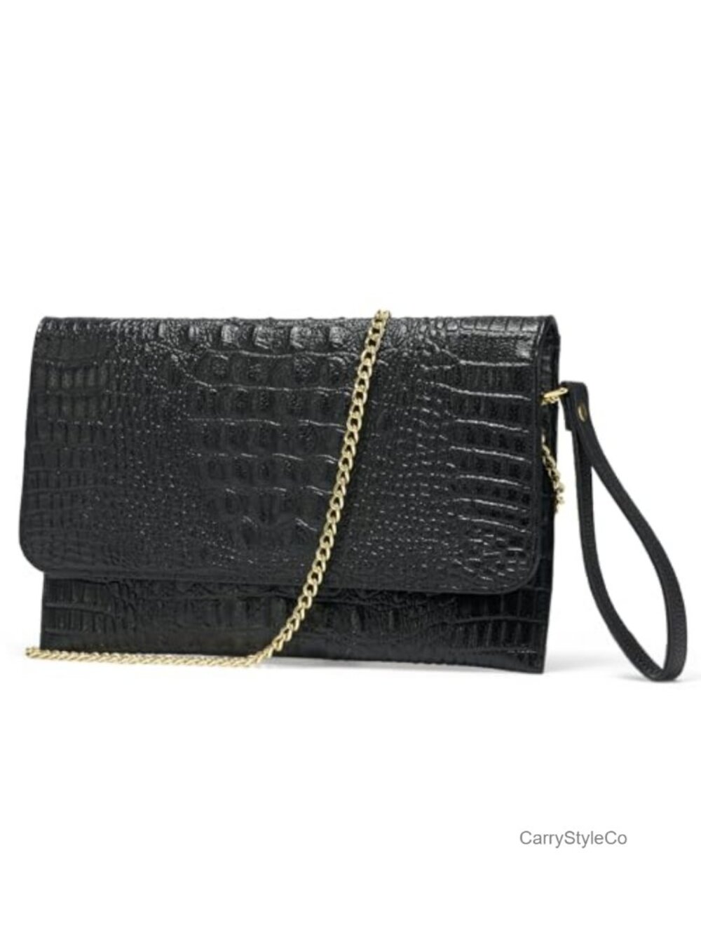 Crocodile Pattern PU Leather Evening Clutch Wristlet Crossbody Bag - Picture 4 of 6